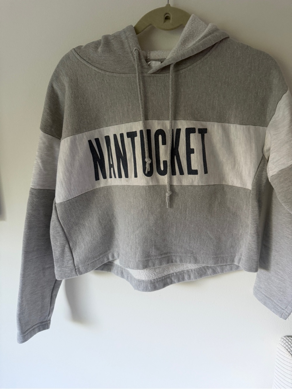 Champion Grey and White 'NANTUCKET' Cropped Hoodie